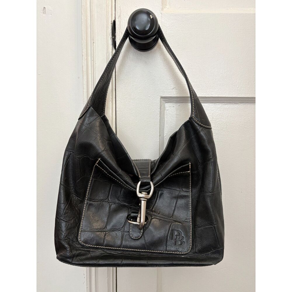 Vtg Dooney & Bourke Croc-Embossed Leather Annalisa Shoulder Hobo Bag